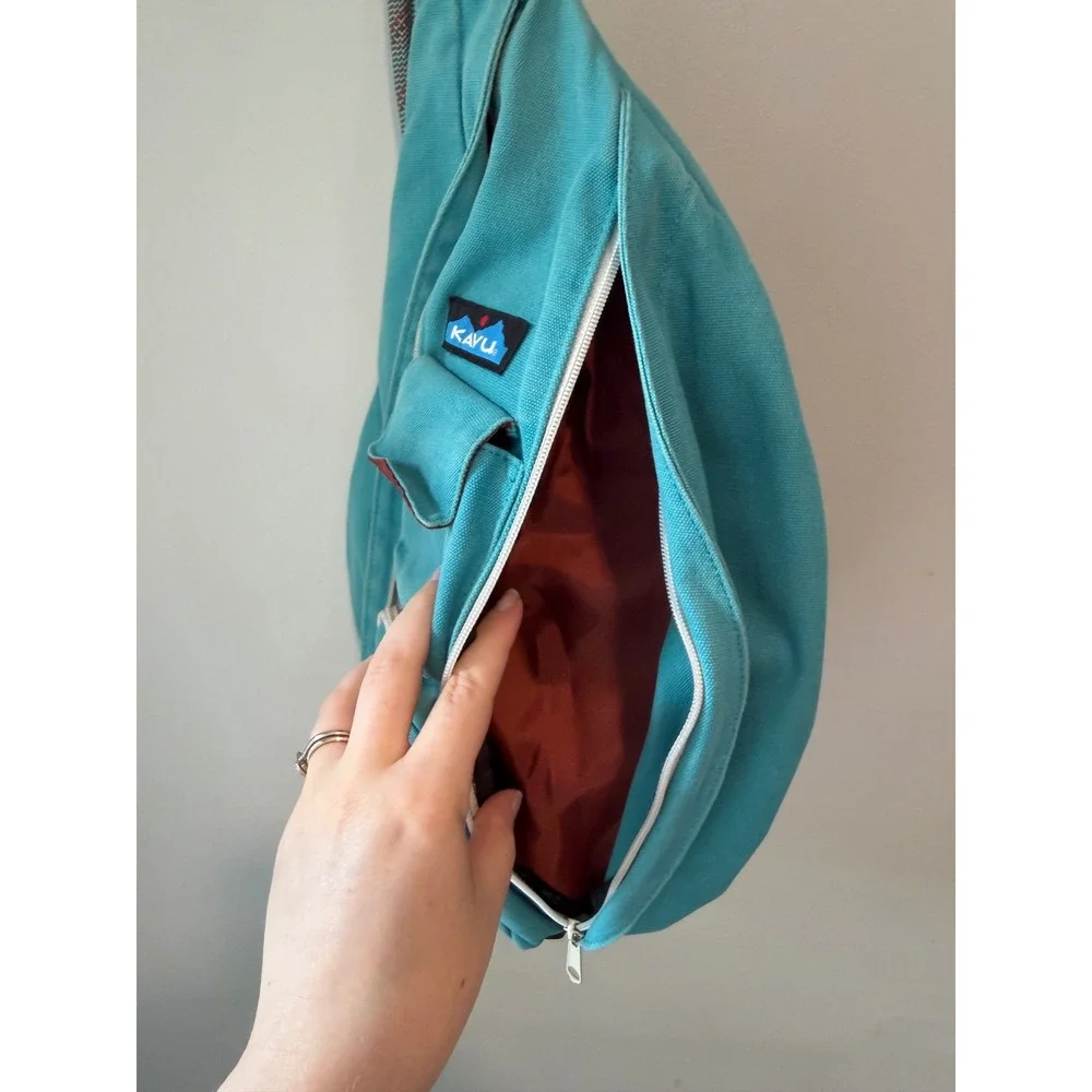 Kavu Rope Bag Turquoise Blue Canvas Sling Backpack Adjustable Rope Strap